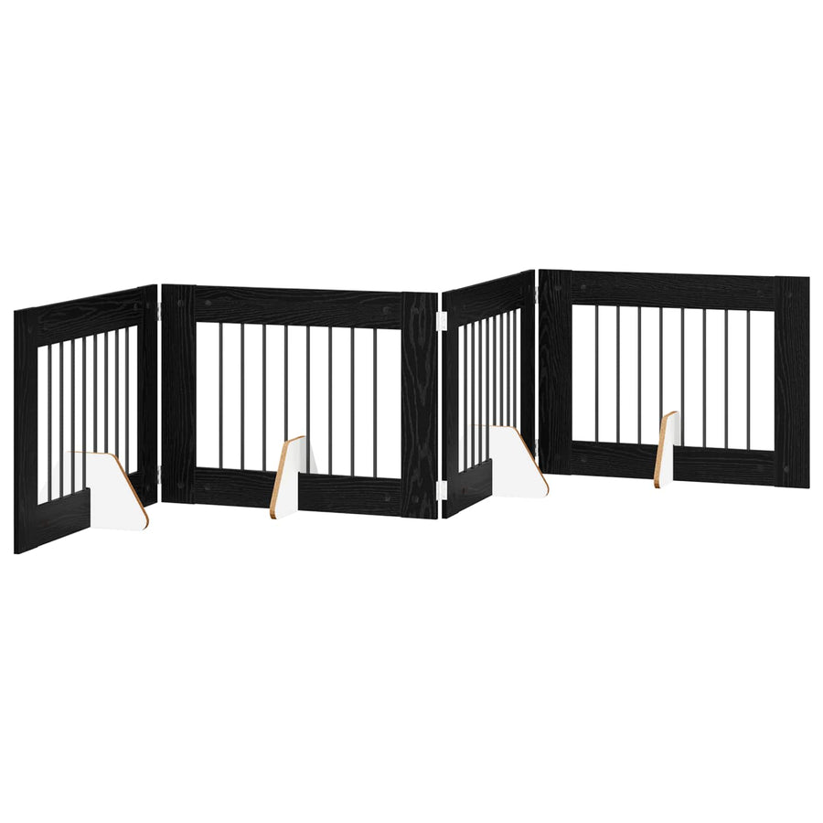 Hondenhekje met standaards 4 pcs Zwart eiken 80 x 60 cm