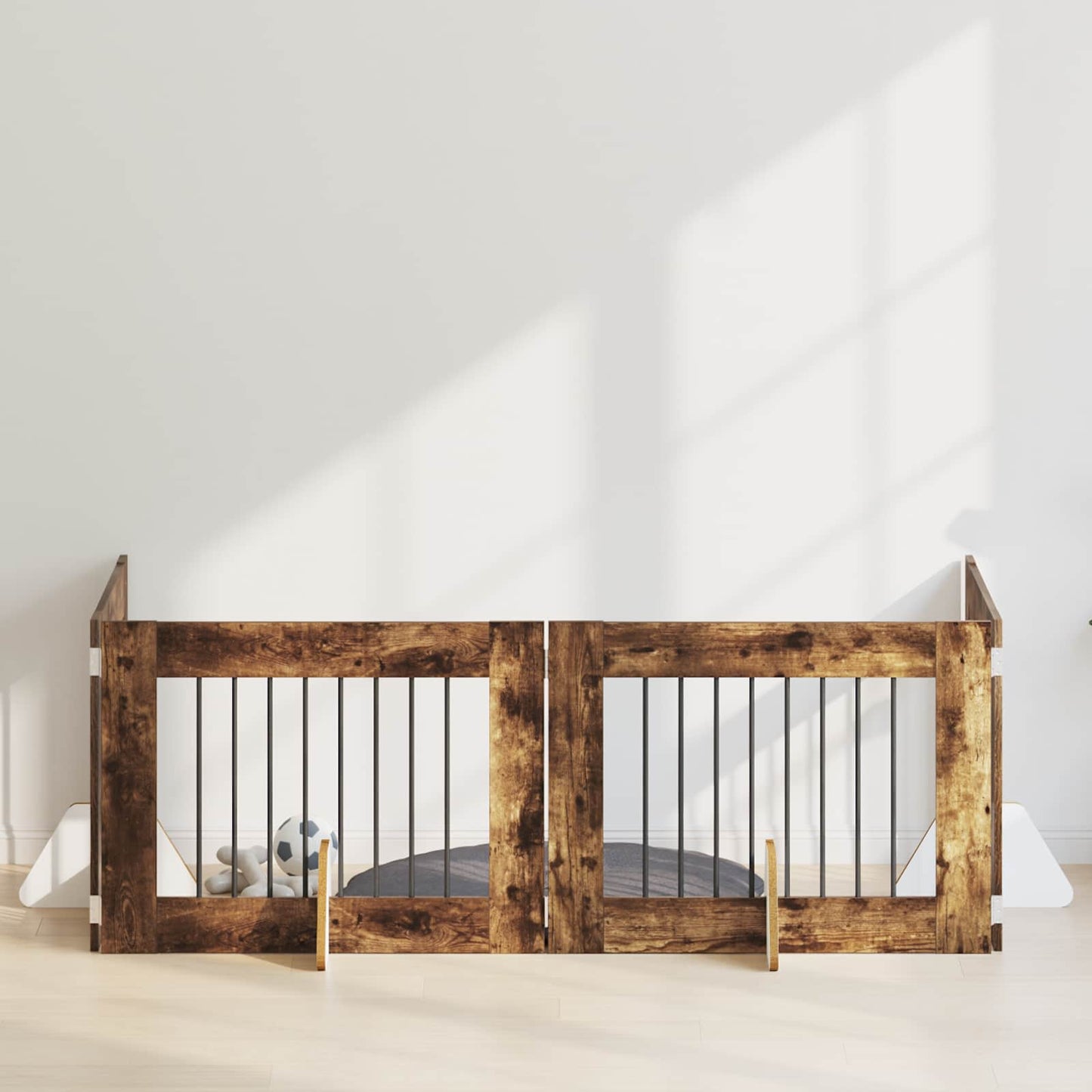 Hondenhekje met standaards 4 pcs Gerookt eiken 80 x 60 cm