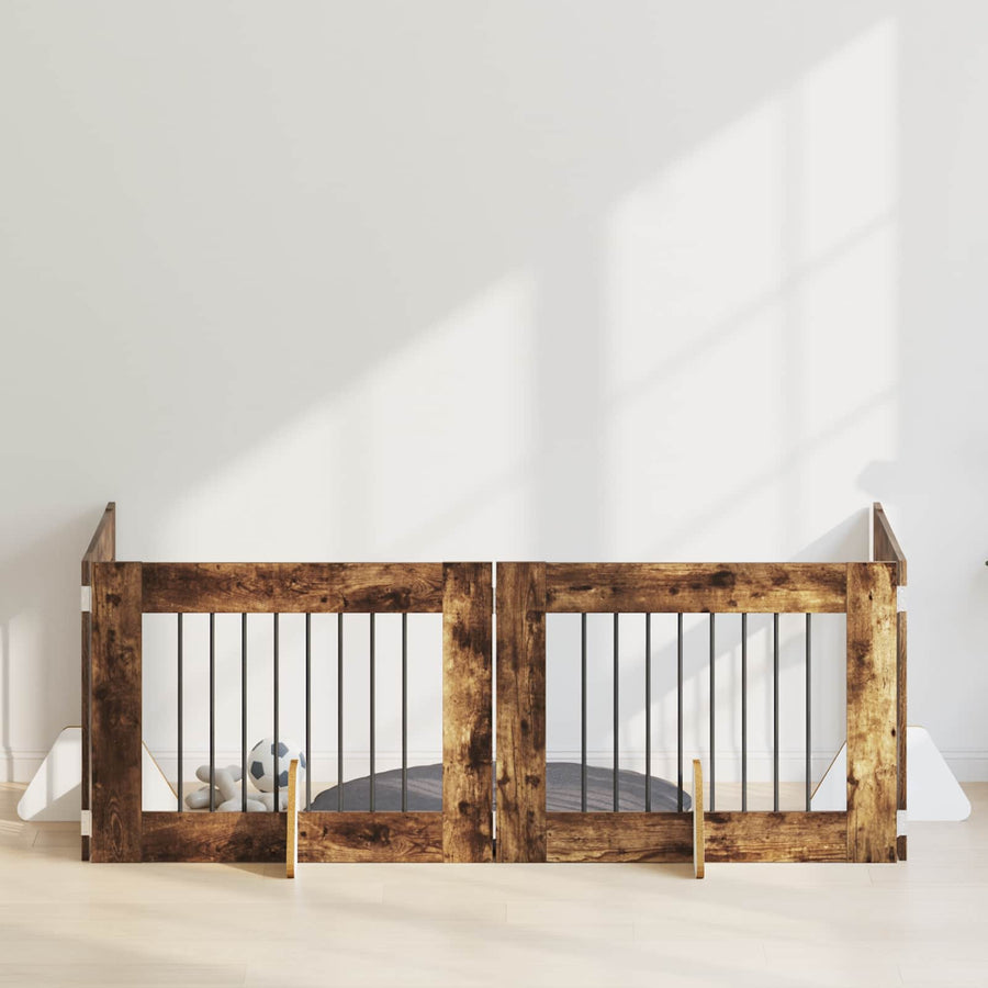 Hondenhekje met standaards 4 pcs Gerookt eiken 80 x 60 cm
