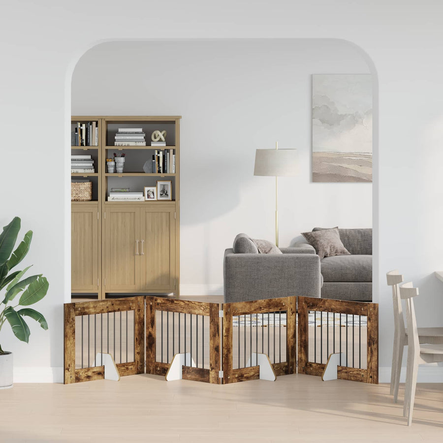 Hondenhekje met standaards 4 pcs Gerookt eiken 80 x 60 cm