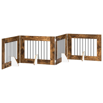 Hondenhekje met standaards 4 pcs Gerookt eiken 80 x 60 cm