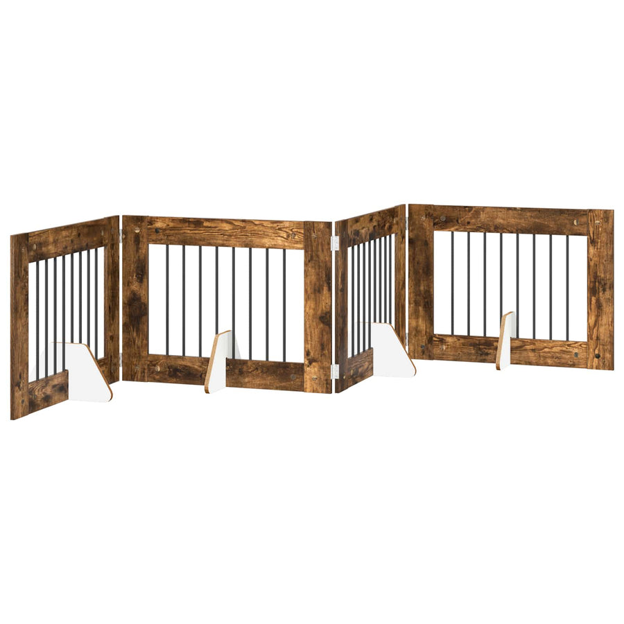 Hondenhekje met standaards 4 pcs Gerookt eiken 80 x 60 cm