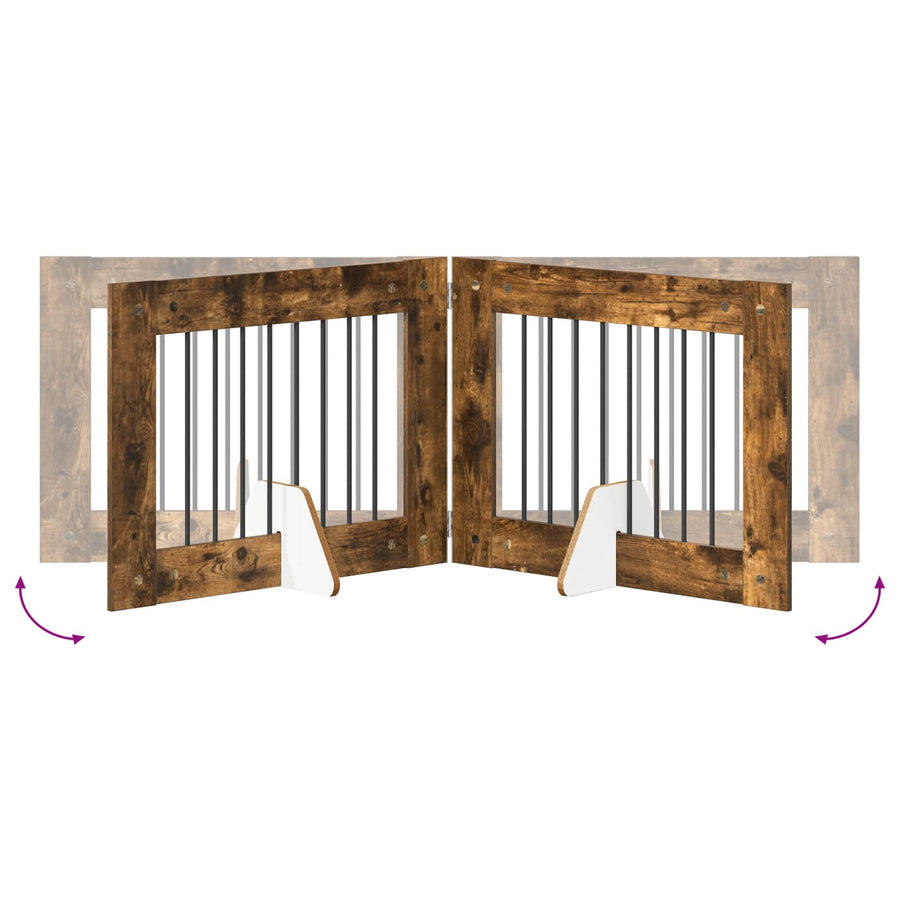 Hondenhekje met standaards 4 pcs Gerookt eiken 80 x 60 cm