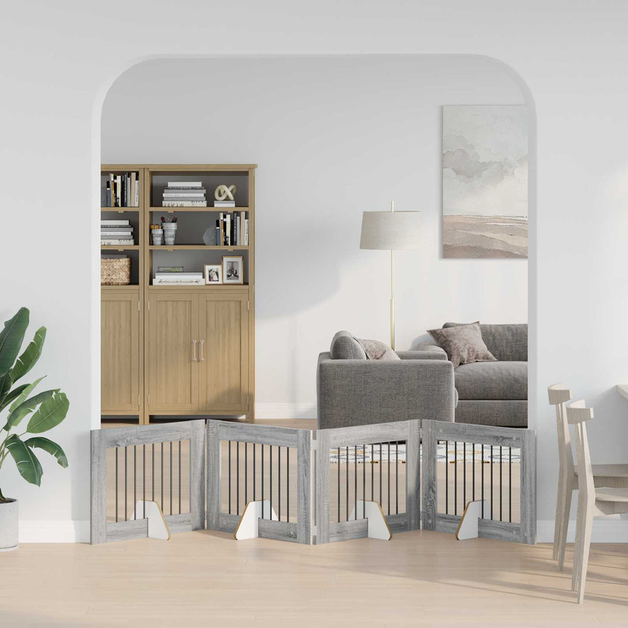 Hondenhekje met standaards 4 pcs Grijs sonoma 80 x 60 cm