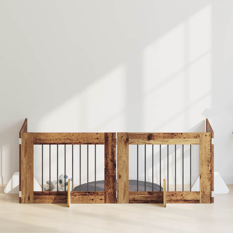 Hondenhekje met standaards 4 pcs Oud hout 80 x 60 cm