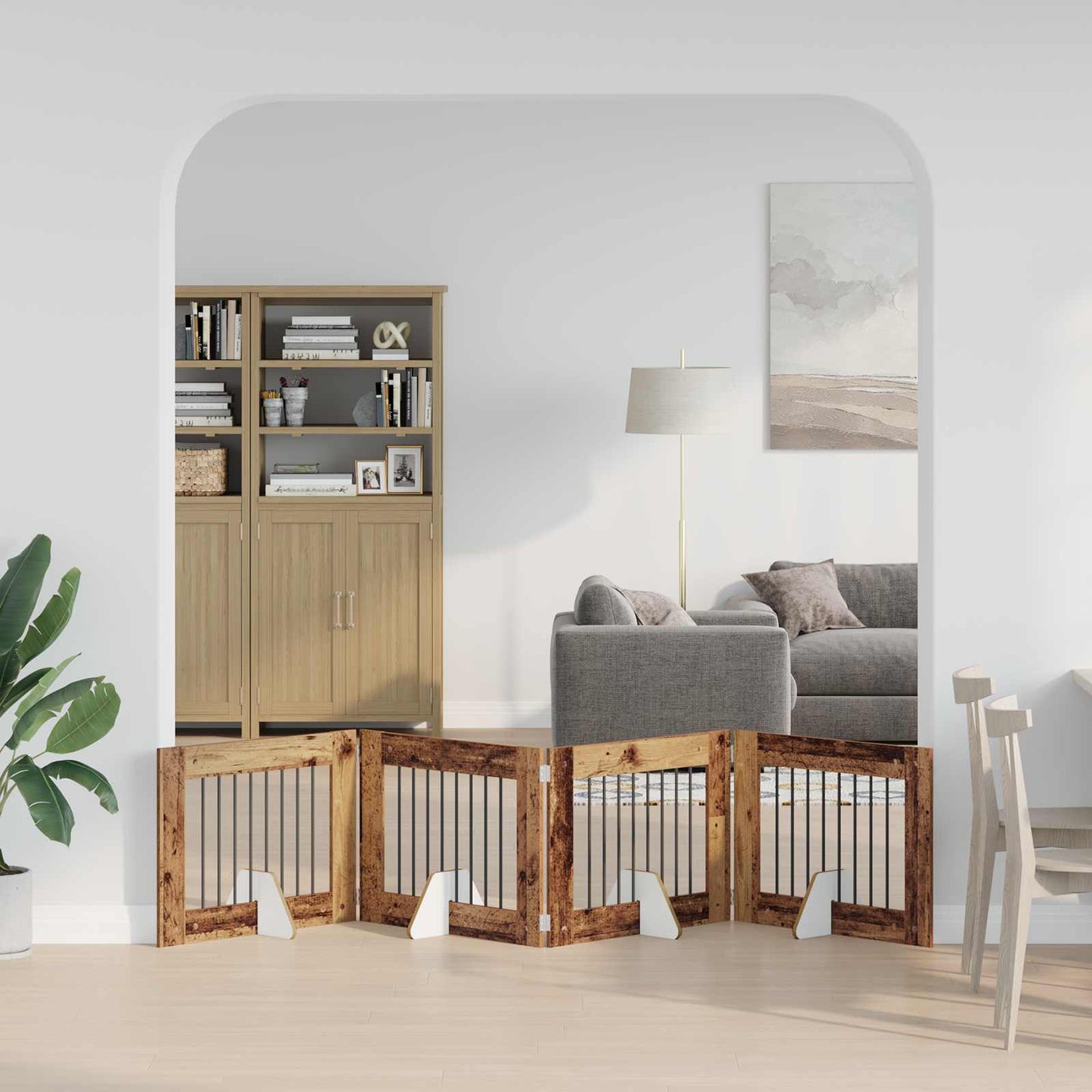 Hondenhekje met standaards 4 pcs Oud hout 80 x 60 cm
