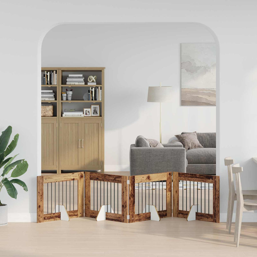 Hondenhekje met standaards 4 pcs Oud hout 80 x 60 cm