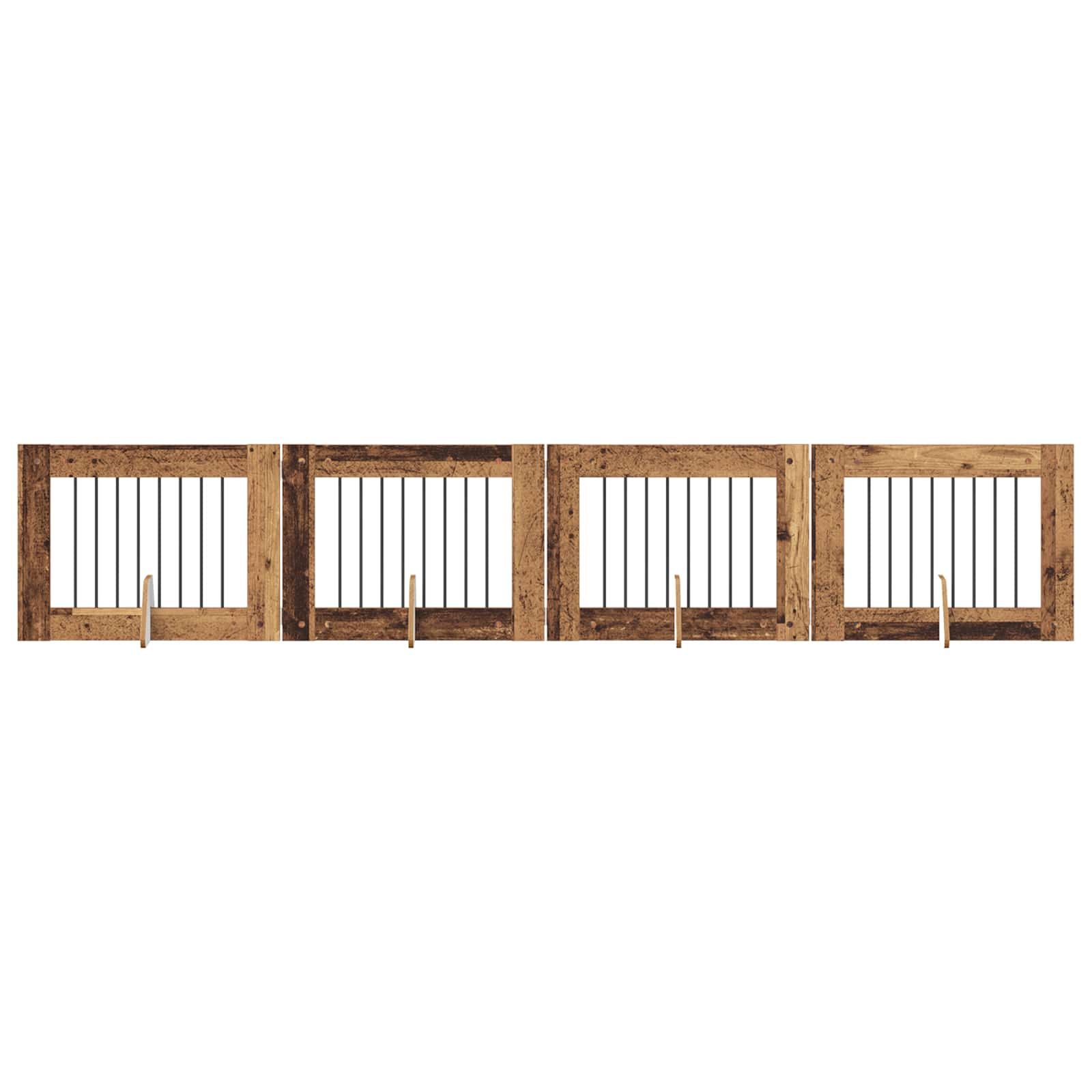 Hondenhekje met standaards 4 pcs Oud hout 80 x 60 cm