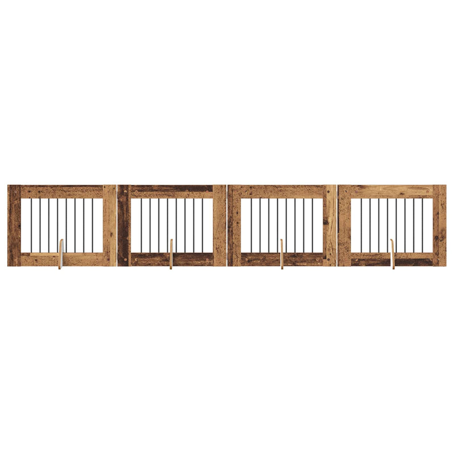 Hondenhekje met standaards 4 pcs Oud hout 80 x 60 cm