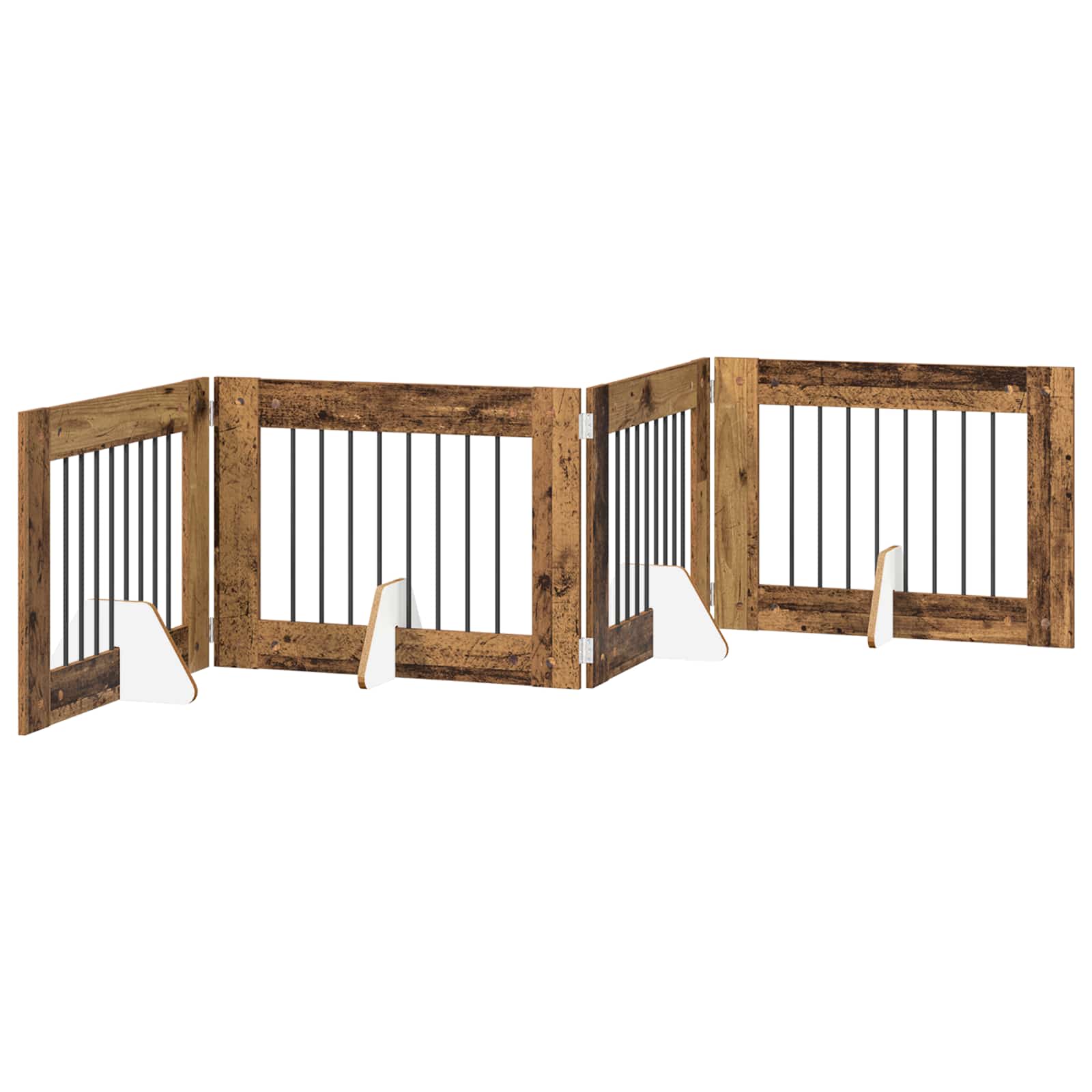 Hondenhekje met standaards 4 pcs Oud hout 80 x 60 cm