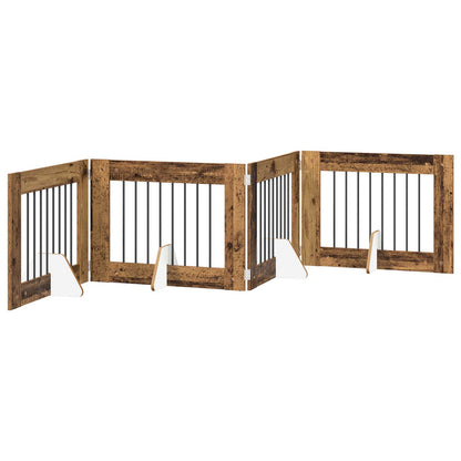 Hondenhekje met standaards 4 pcs Oud hout 80 x 60 cm