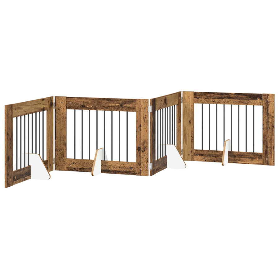 Hondenhekje met standaards 4 pcs Oud hout 80 x 60 cm