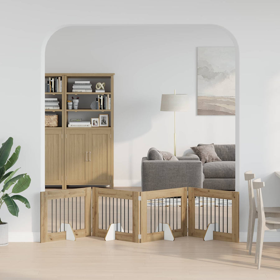 Hondenhekje met standaards 4 pcs Artisanaal eiken 80 x 60 cm
