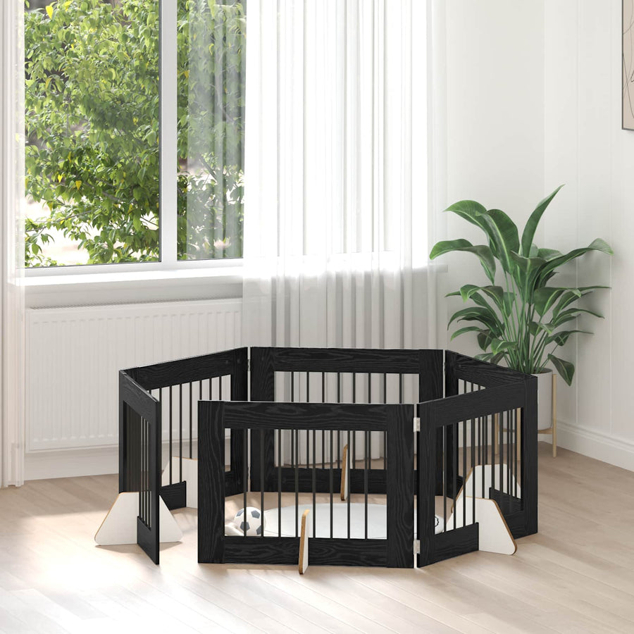 Hondenhekje met standaards 6 pcs Zwart eiken 80 x 60 cm