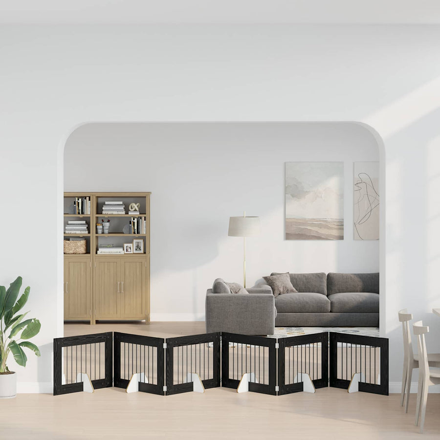 Hondenhekje met standaards 6 pcs Zwart eiken 80 x 60 cm