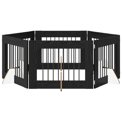 Hondenhekje met standaards 6 pcs Zwart eiken 80 x 60 cm