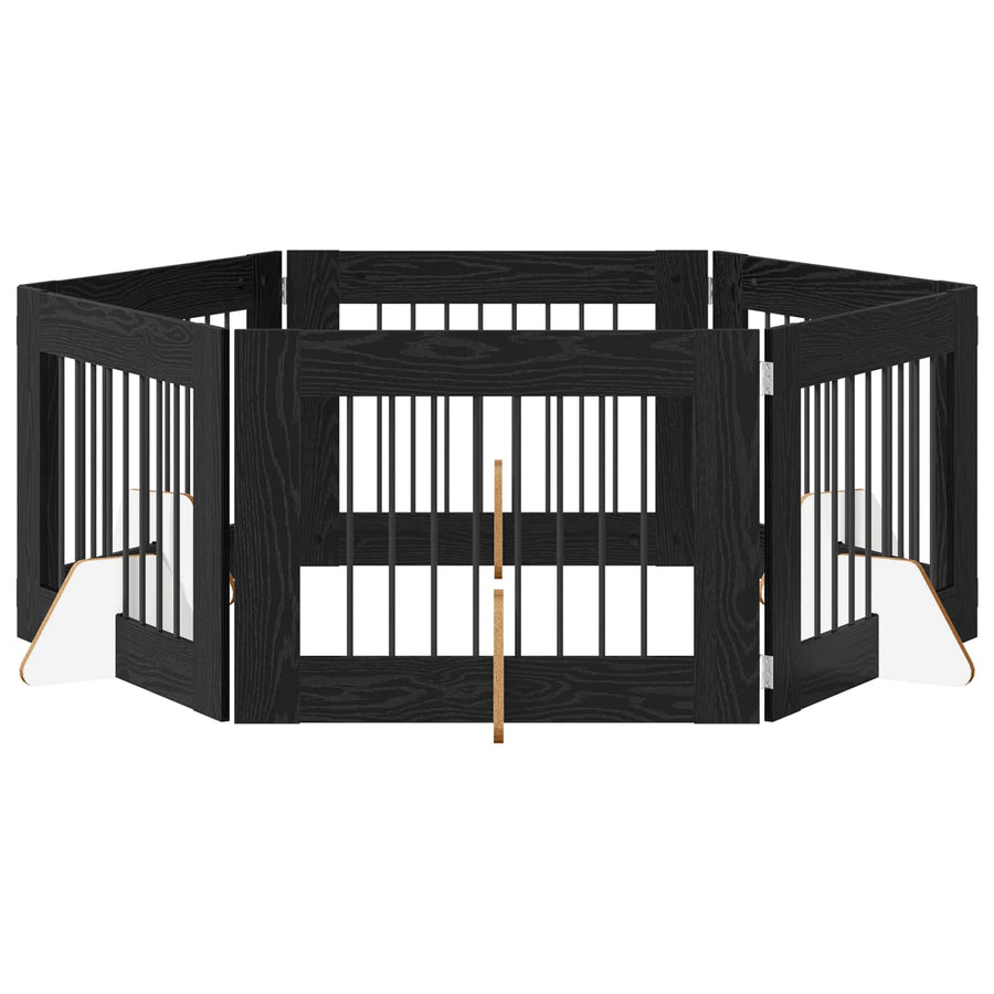 Hondenhekje met standaards 6 pcs Zwart eiken 80 x 60 cm