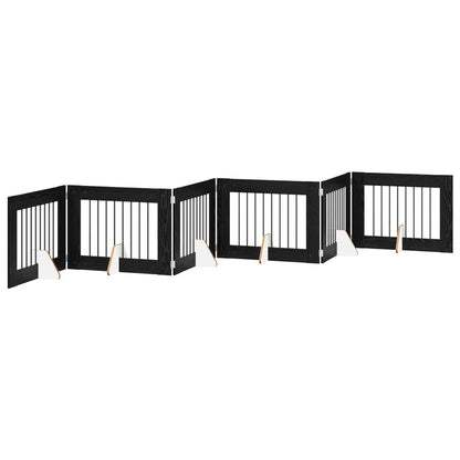 Hondenhekje met standaards 6 pcs Zwart eiken 80 x 60 cm