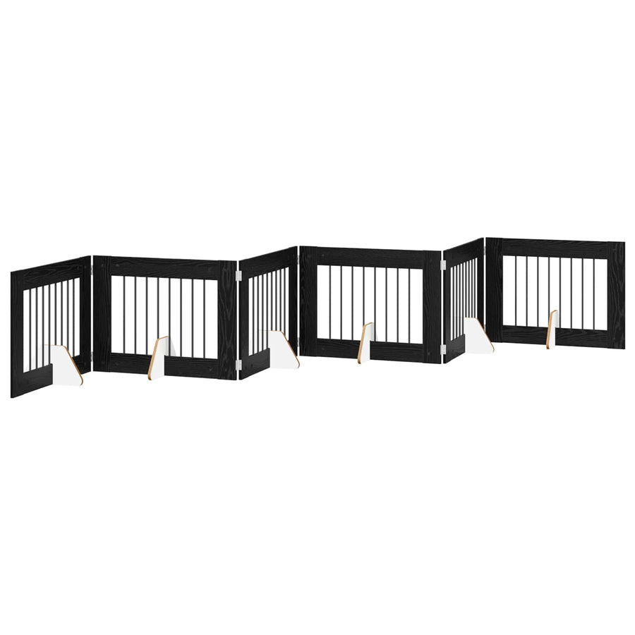 Hondenhekje met standaards 6 pcs Zwart eiken 80 x 60 cm