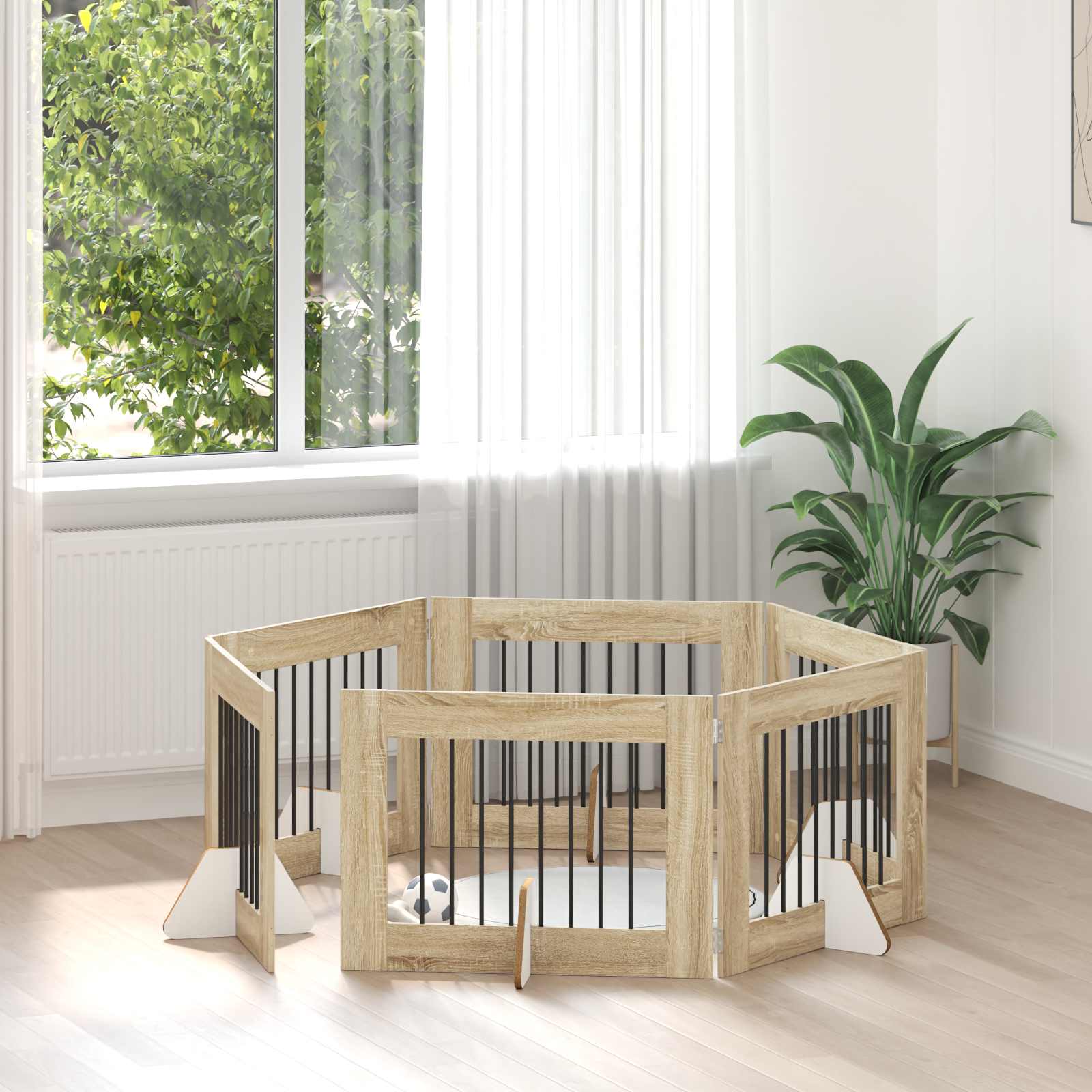 Hondenhekje met standaards 6 pcs Sonoma Eiken 80 x 60 cm