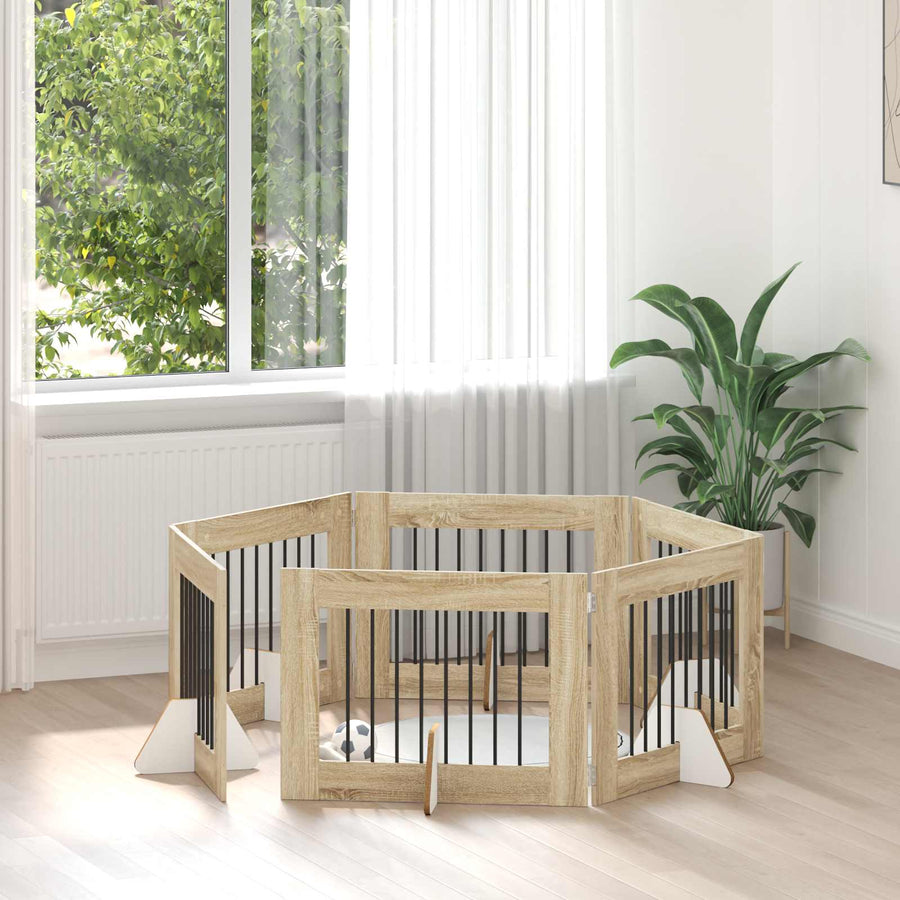 Hondenhekje met standaards 6 pcs Sonoma Eiken 80 x 60 cm