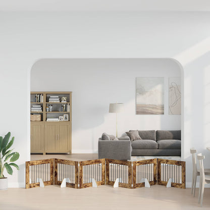 Hondenhekje met standaards 6 pcs Gerookt eiken 80 x 60 cm