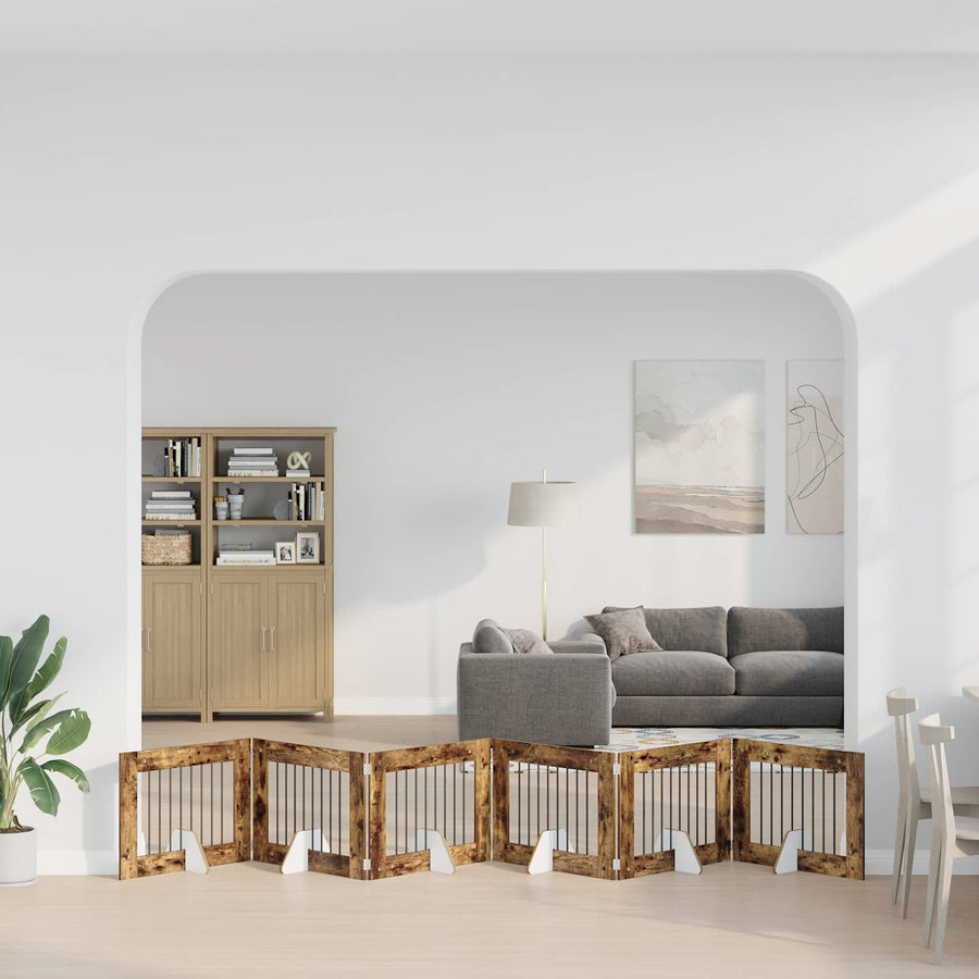 Hondenhekje met standaards 6 pcs Gerookt eiken 80 x 60 cm