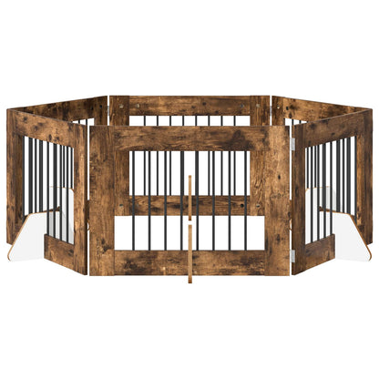 Hondenhekje met standaards 6 pcs Gerookt eiken 80 x 60 cm