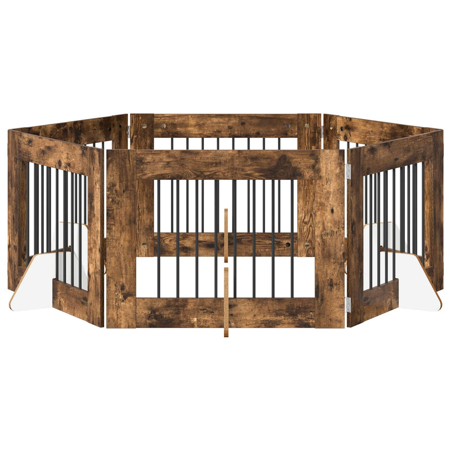 Hondenhekje met standaards 6 pcs Gerookt eiken 80 x 60 cm