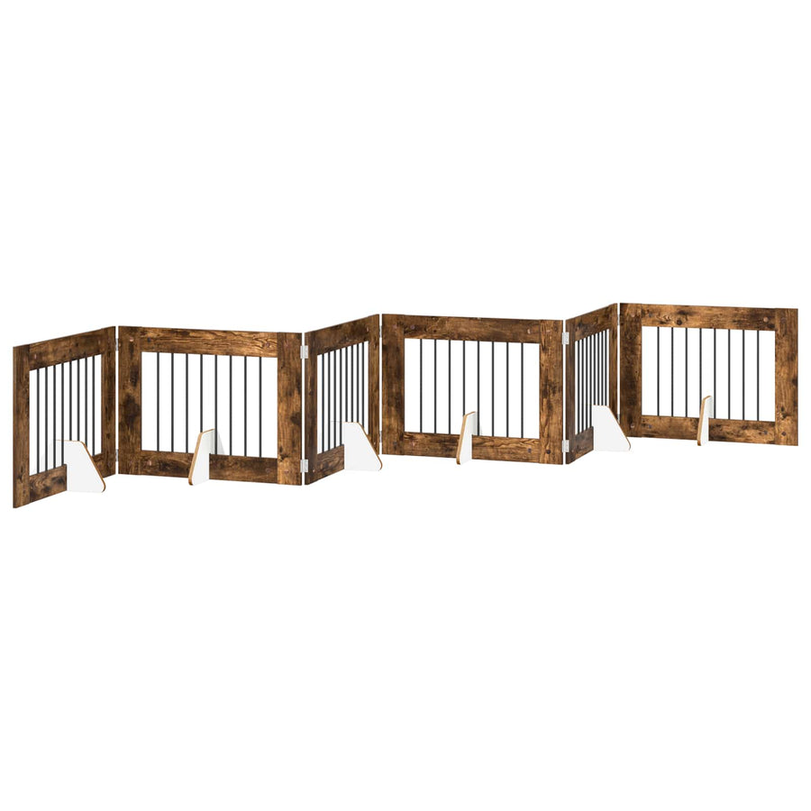 Hondenhekje met standaards 6 pcs Gerookt eiken 80 x 60 cm