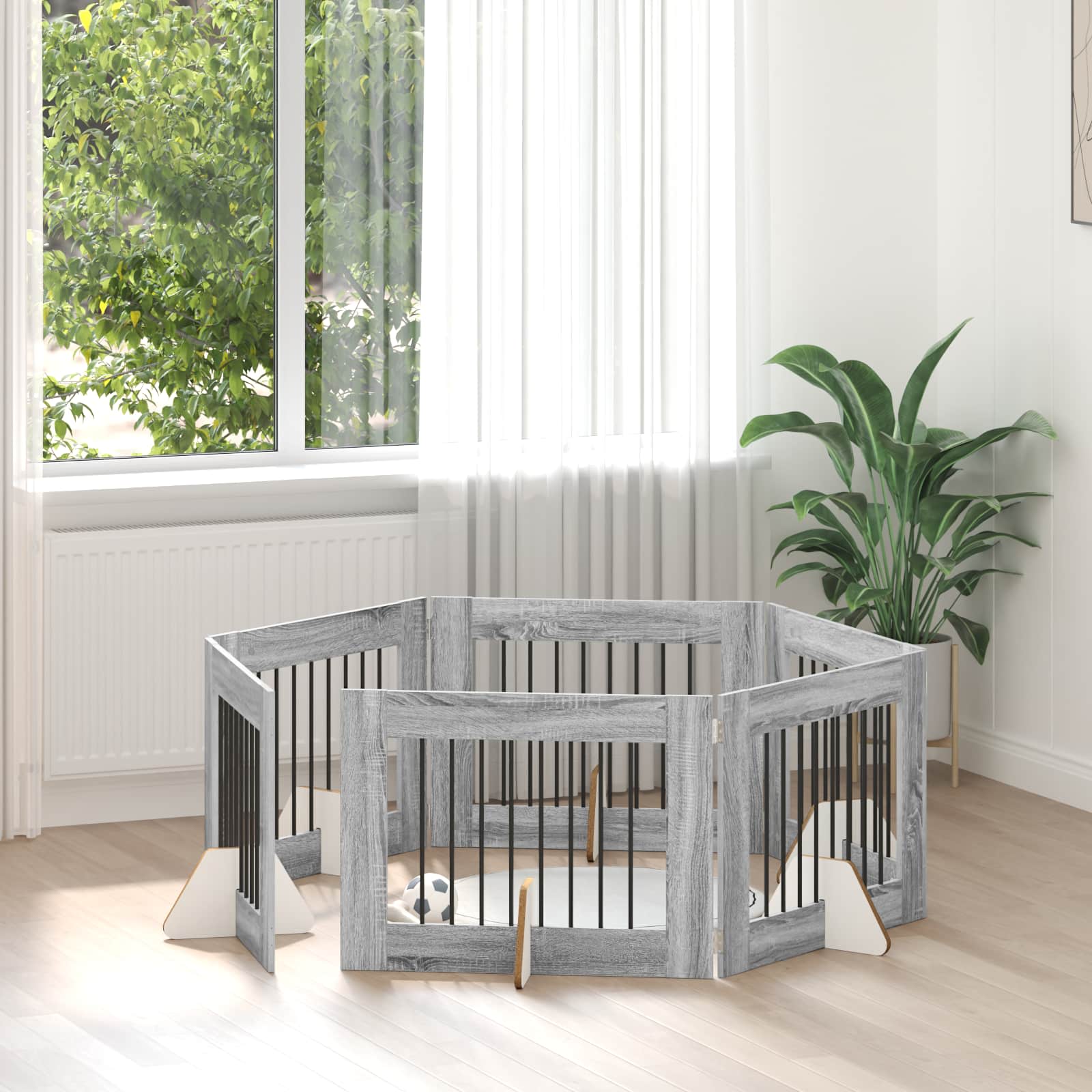 Hondenhekje met standaards 6 pcs Grijs sonoma 80 x 60 cm