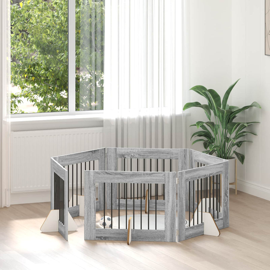 Hondenhekje met standaards 6 pcs Grijs sonoma 80 x 60 cm