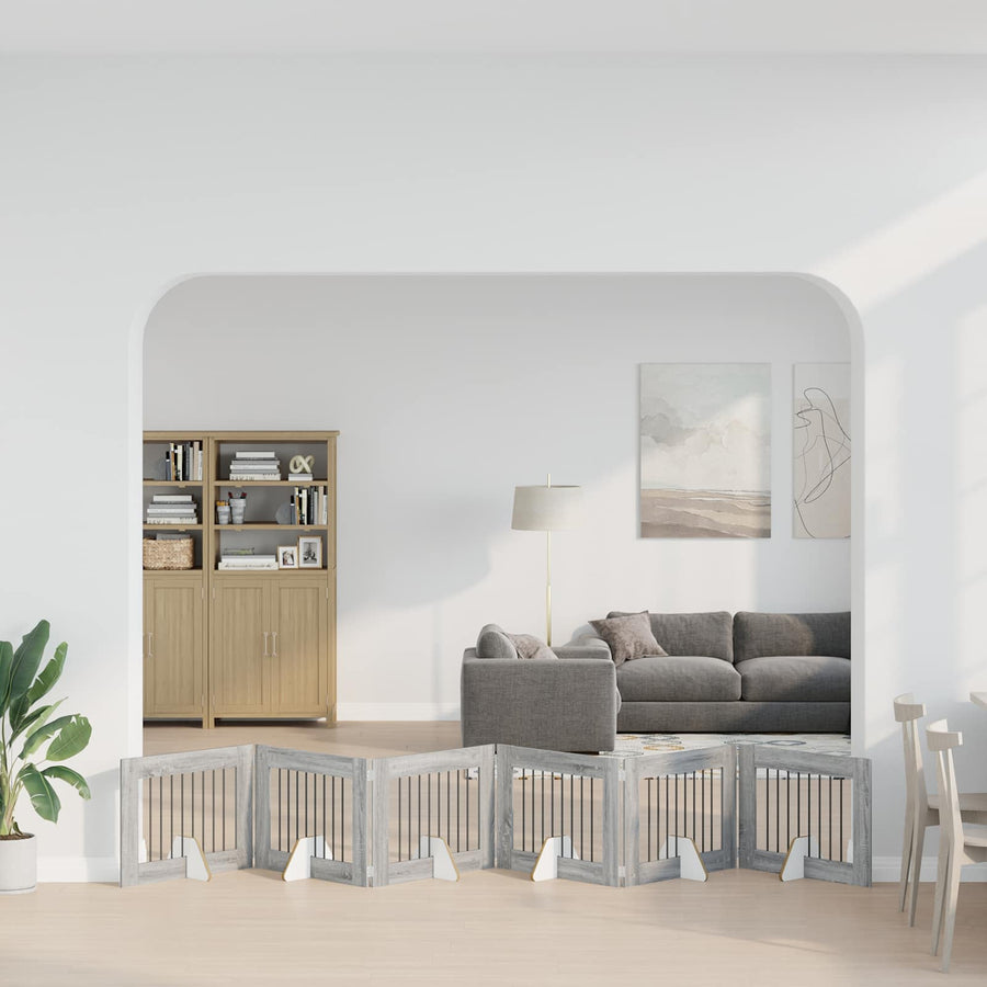 Hondenhekje met standaards 6 pcs Grijs sonoma 80 x 60 cm