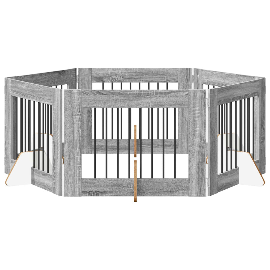 Hondenhekje met standaards 6 pcs Grijs sonoma 80 x 60 cm
