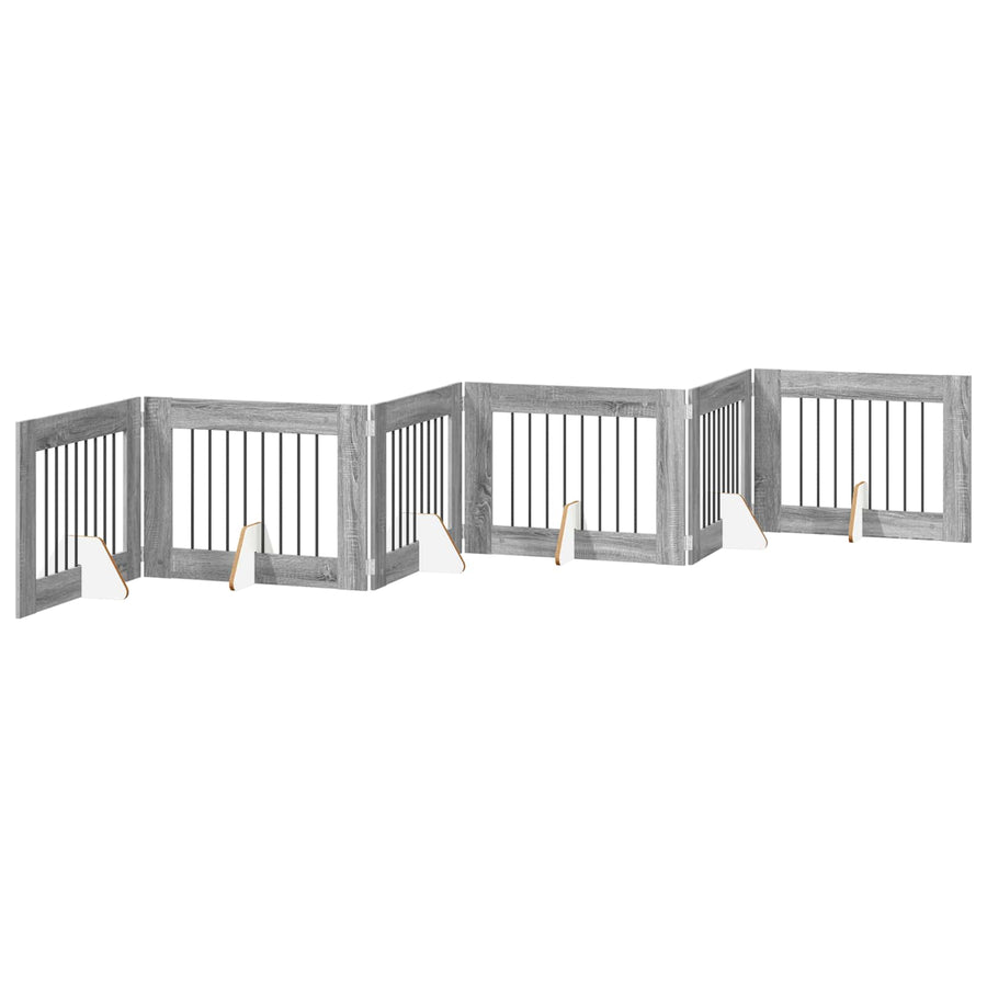 Hondenhekje met standaards 6 pcs Grijs sonoma 80 x 60 cm