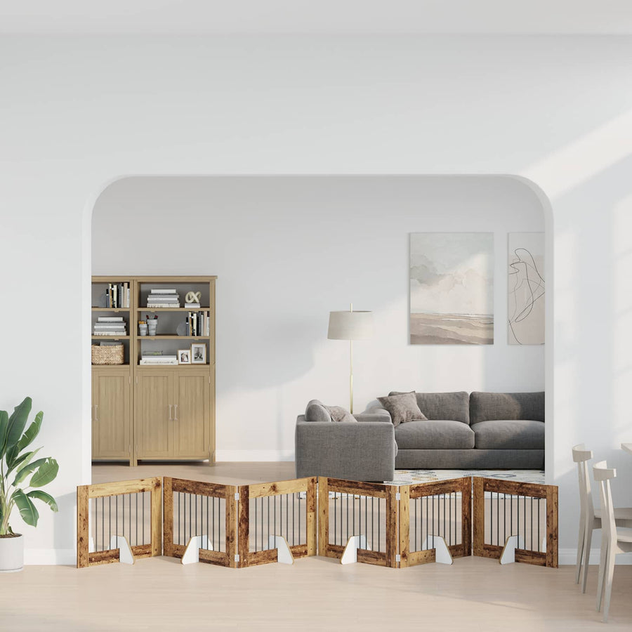 Hondenhekje met standaards 6 pcs Oud hout 80 x 60 cm