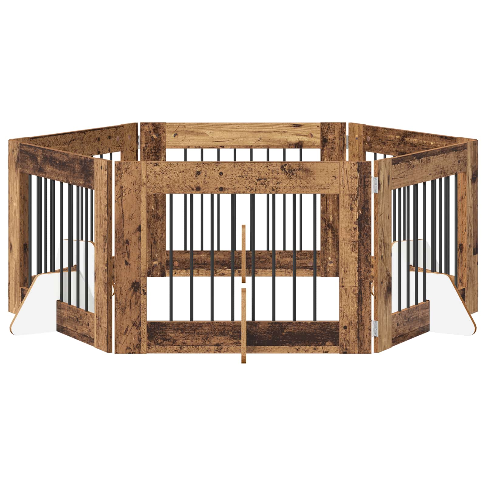 Hondenhekje met standaards 6 pcs Oud hout 80 x 60 cm