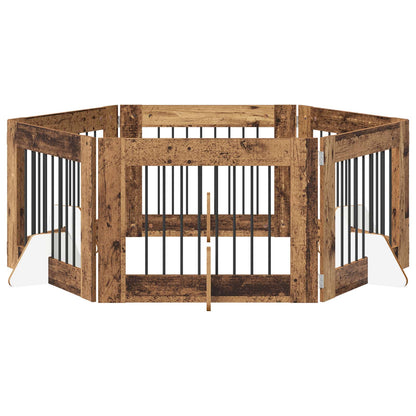 Hondenhekje met standaards 6 pcs Oud hout 80 x 60 cm