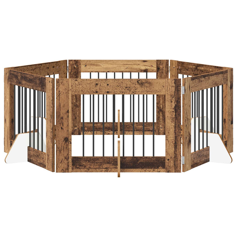 Hondenhekje met standaards 6 pcs Oud hout 80 x 60 cm