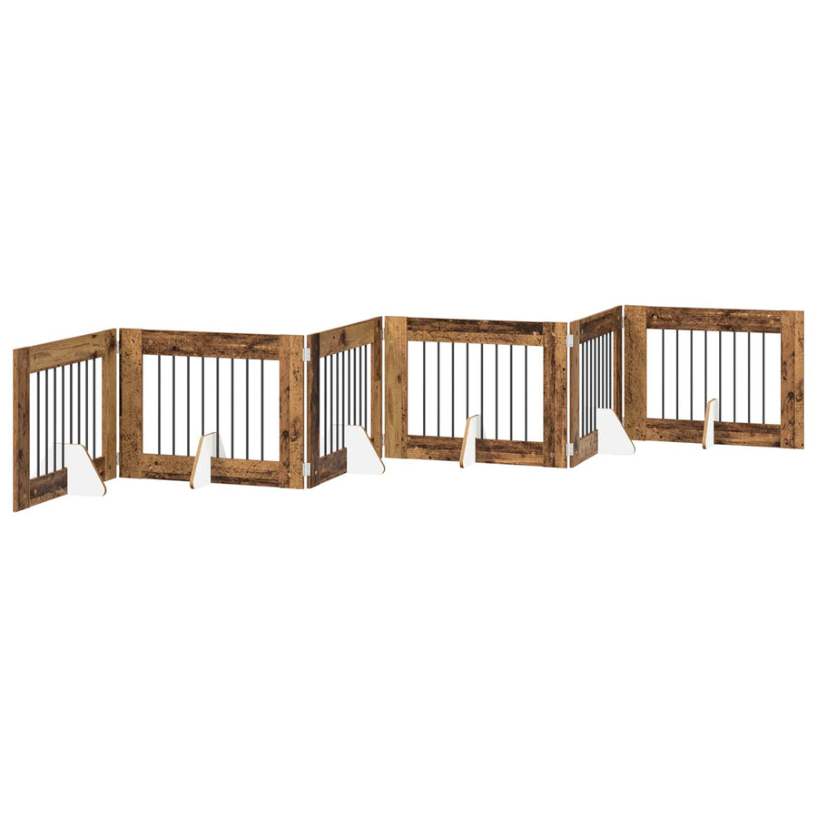 Hondenhekje met standaards 6 pcs Oud hout 80 x 60 cm