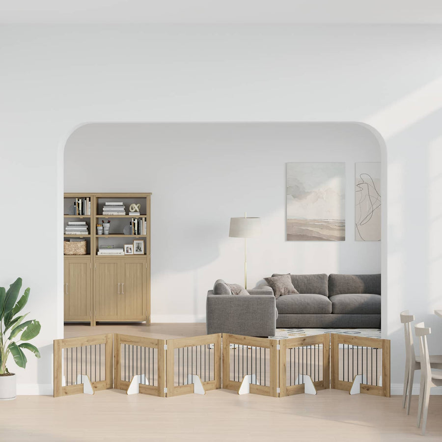 Hondenhekje met standaards 6 pcs Artisanaal eiken 80 x 60 cm