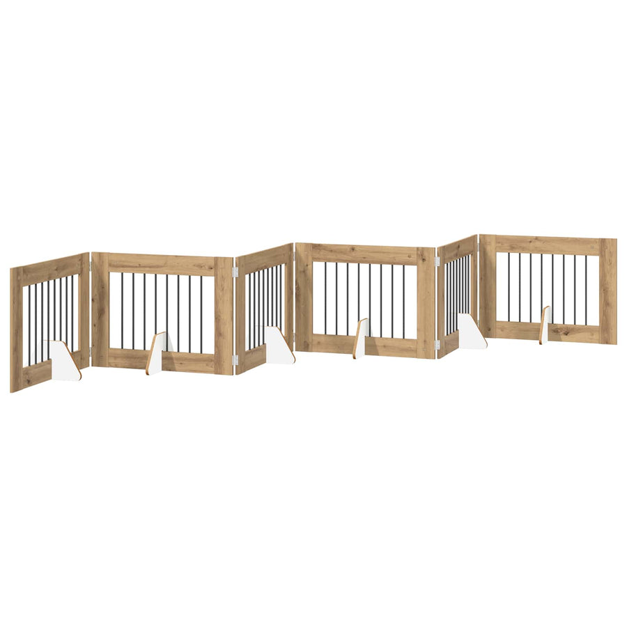 Hondenhekje met standaards 6 pcs Artisanaal eiken 80 x 60 cm