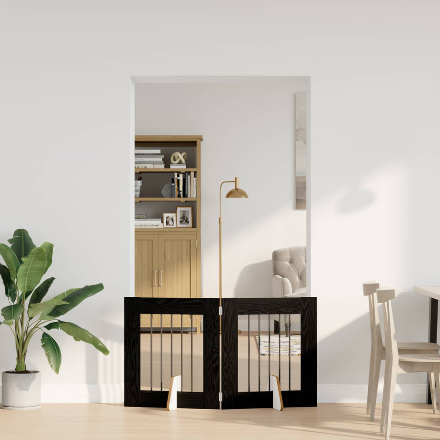 Hondenhekje met standaards 2 pcs Zwart eiken 60 x 60 cm