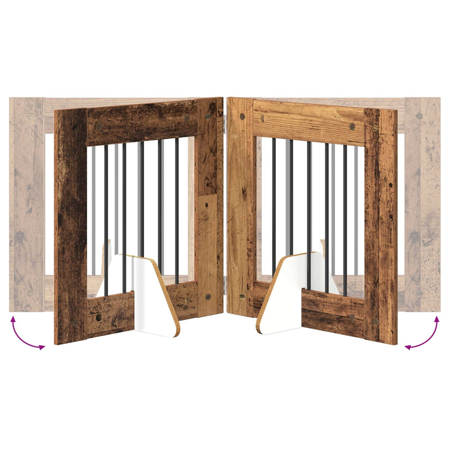 Hondenhekje met standaards 2 pcs Oud hout 60 x 60 cm