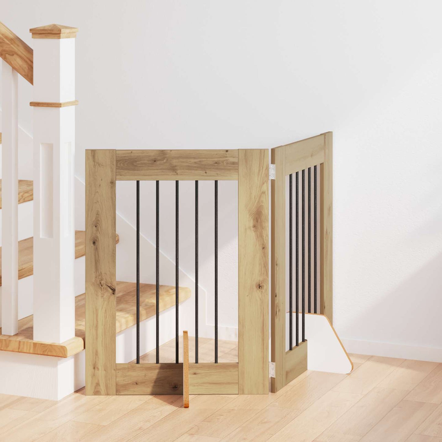 Hondenhekje met standaards 2 pcs Artisanaal eiken 60 x 60 cm