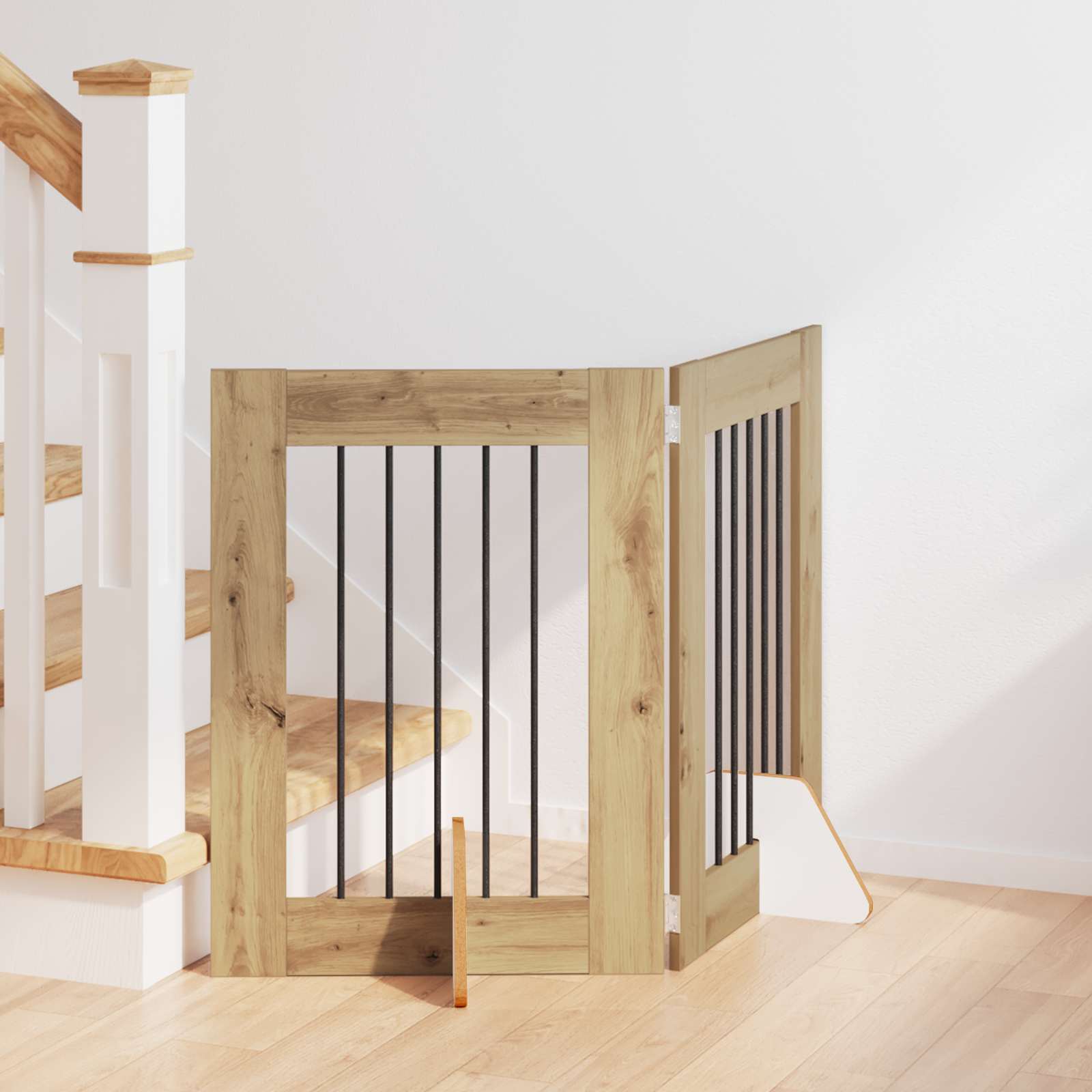 Hondenhekje met standaards 2 pcs Artisanaal eiken 60 x 60 cm