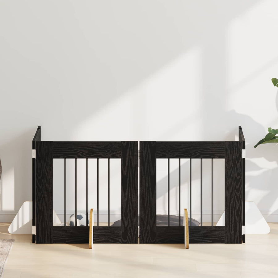 Hondenhekje met standaards 4 pcs Zwart eiken 60 x 60 cm
