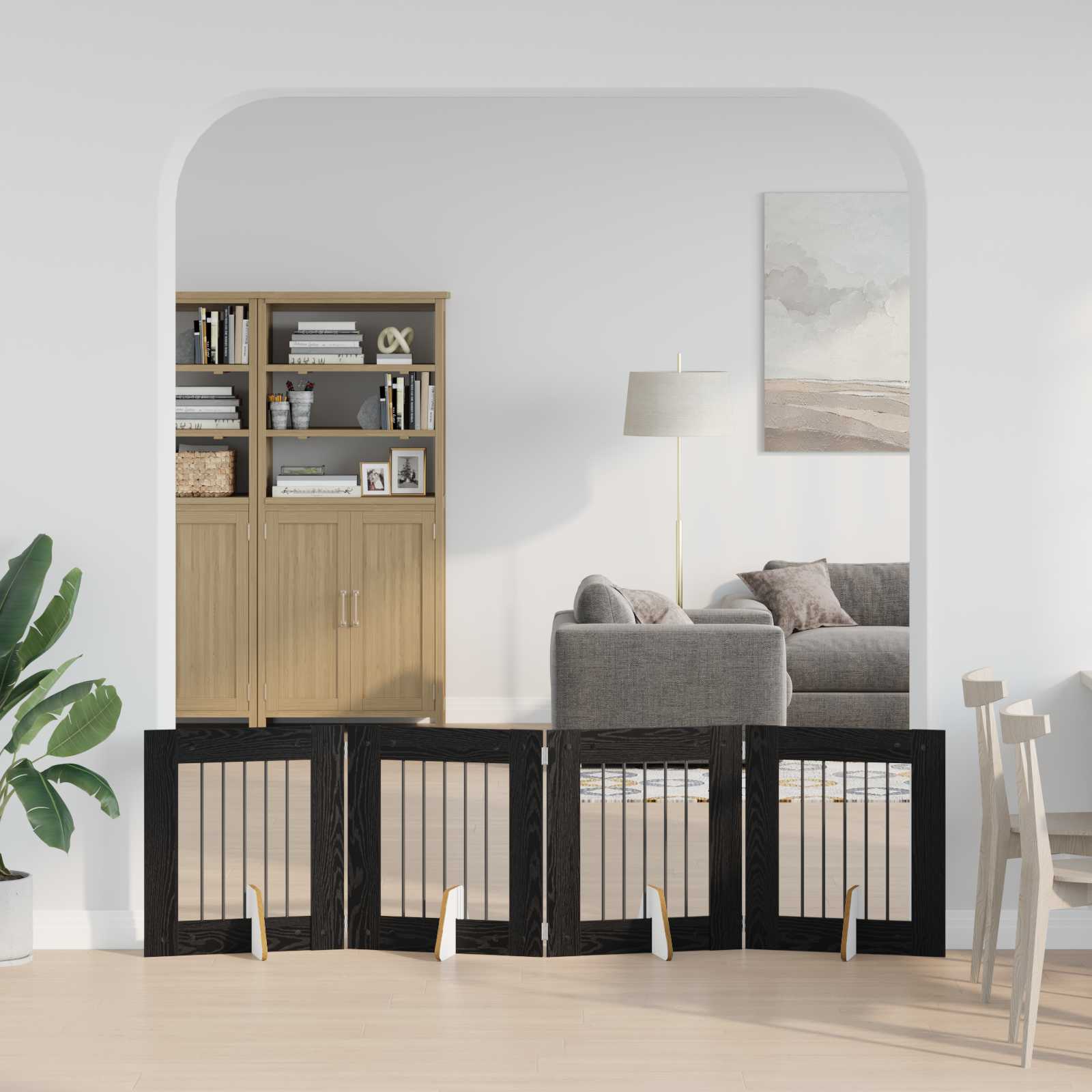 Hondenhekje met standaards 4 pcs Zwart eiken 60 x 60 cm