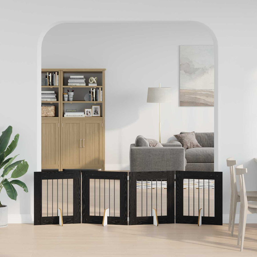 Hondenhekje met standaards 4 pcs Zwart eiken 60 x 60 cm