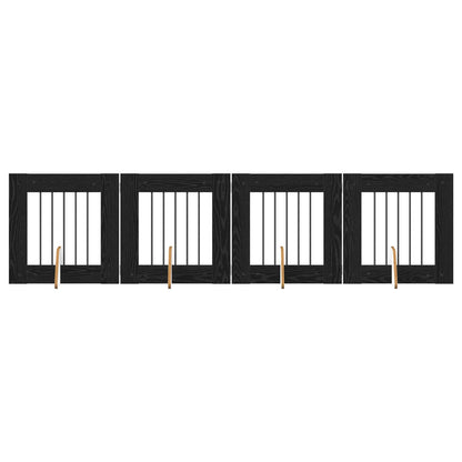 Hondenhekje met standaards 4 pcs Zwart eiken 60 x 60 cm